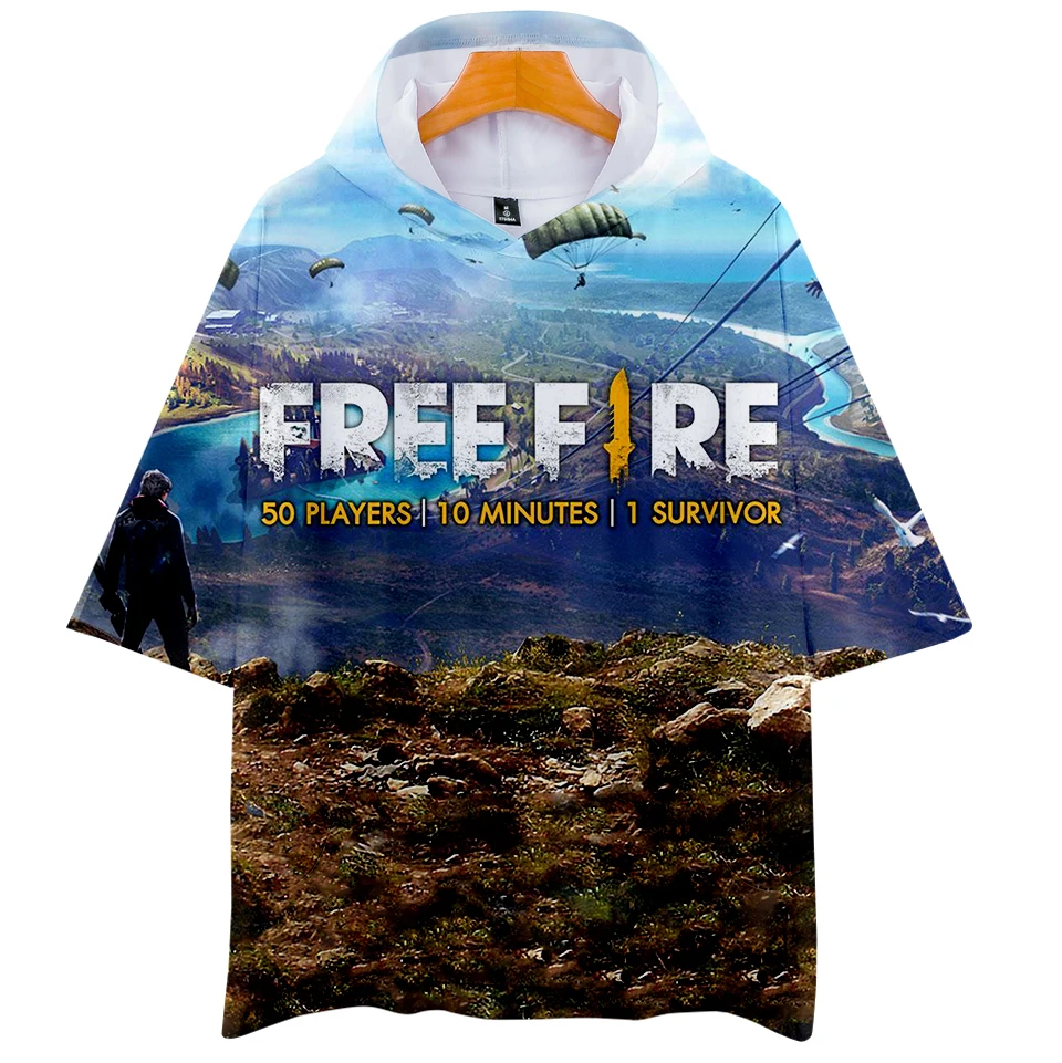 

free fire t shirt 3D Boys/girls Short T-shirt with hat Male cotton Clothes summer men/women Short Sleeve tees
