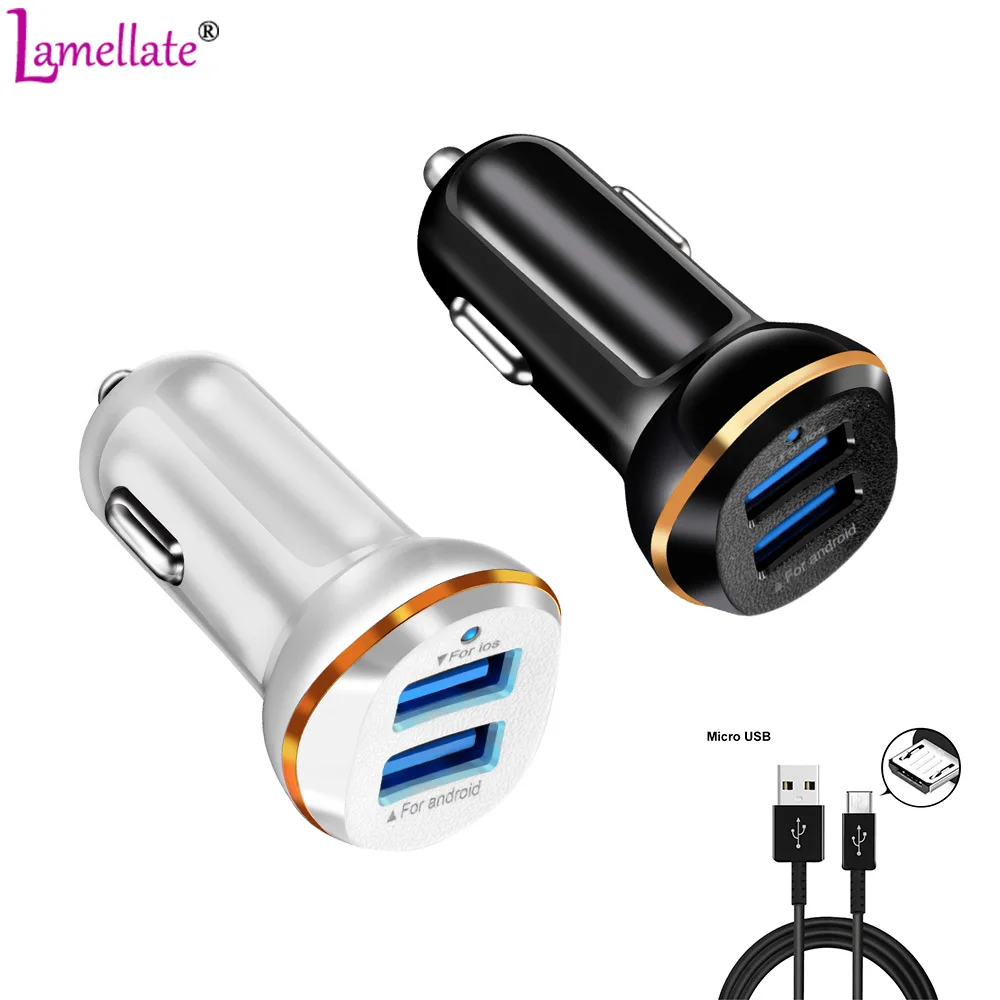 Koop Lamellate Dual USB Autolader Adapter 3.1A Max Auto Oplader Mobiele Telefoon auto USB Lader 2 Poort voor Samsung s6 iPhone 7 Xiaomi