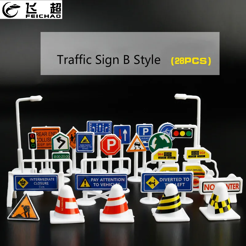 

28Pcs/Set DIY Model Children Scene Toy Sign Road Street Roadblock Traffic Sign Kids Funny Simulation Toys Gift Early Education
