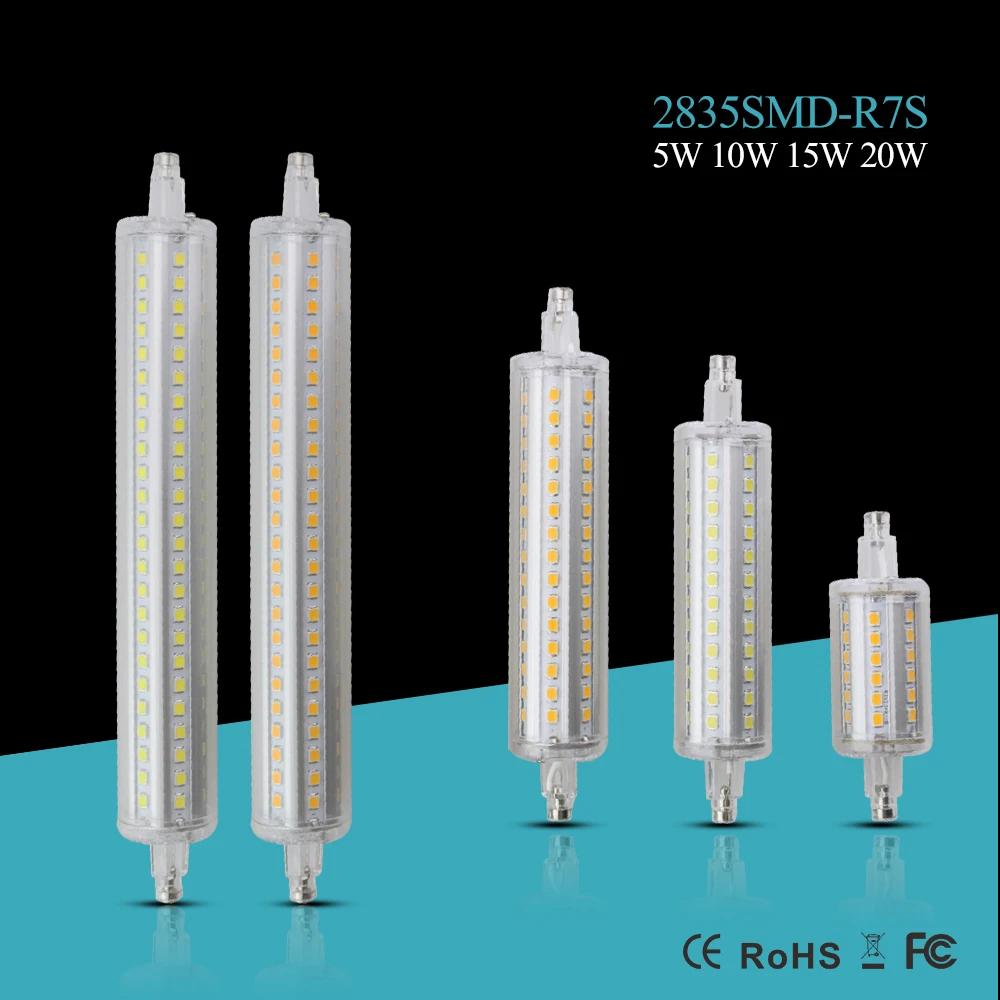 R7S светодиодный лампочка переменного тока 85-265 с регулируемой яркостью 5 Вт 10 Вт 15 Вт 20 Вт СВЕТОДИОДНЫЙ R7S разъем кукурузная лампа 78 мм 118 мм 135 мм 189 мм Точечный светильник Замена галогенов