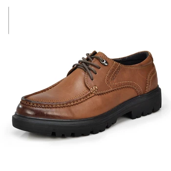 

Nice Great Men Derby Shoes British Carved Leather Shoes Bullock Business Casual Shoes Increased-within Lace-Up Cow Leather