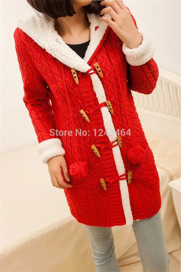 Новинка, зимний кашемировый свитер размера плюс, толстый теплый свитер с капюшоном, пальто, корейский Тонкий двубортный толстый вязаный длинный кардиган - Цвет: red