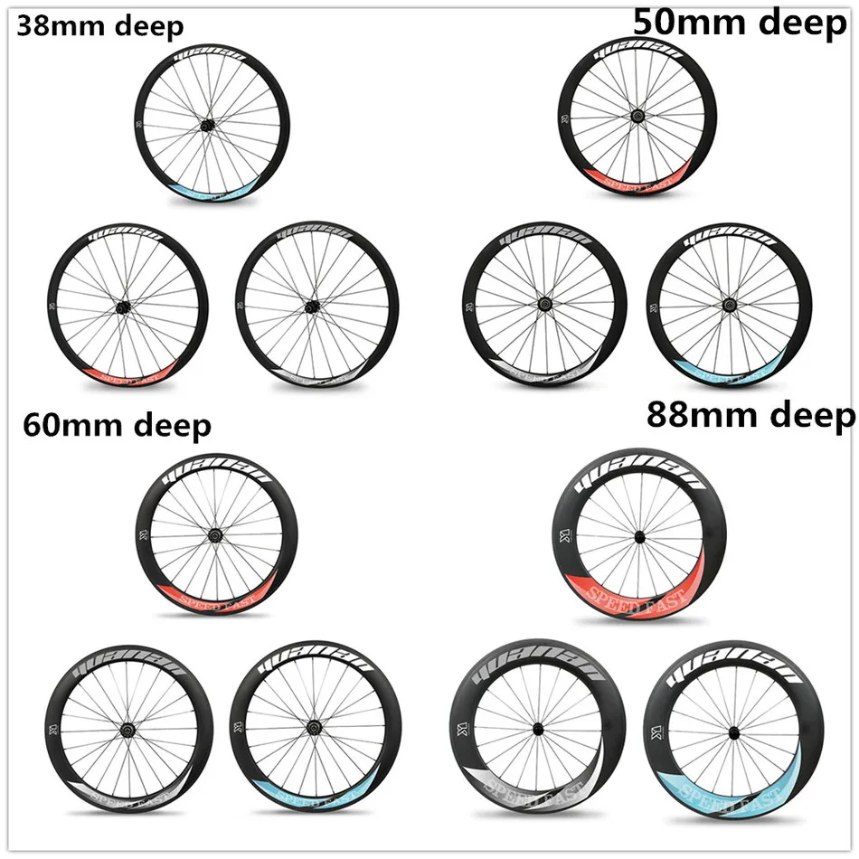 38mm/50mm/60mm/88mm carbon clincher wheels bicycle wheelsets 700c U-Shape rims with Super light Powerway R51 Hub for Road bike
