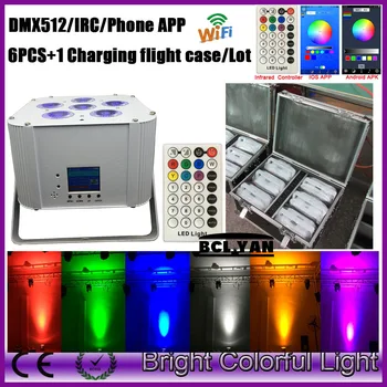

wedding uplight rgbaw uv rechargeable battery powered Wifi APP wireless dmx led par light remote IRC 6*18w (6pcs+1 flight case)