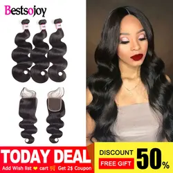 Bestsojoy Brazilian Body Wave Bundles With Closure Virgin Hair Weave Bundles With Closure 3 Bundle Human Hair With Lace Closure Bestsojoy Brazilian Body Wave Bundles With Closure Virgin Hair Weave Bundles With Closure 3 Bundle Human Hair With Lace Closure