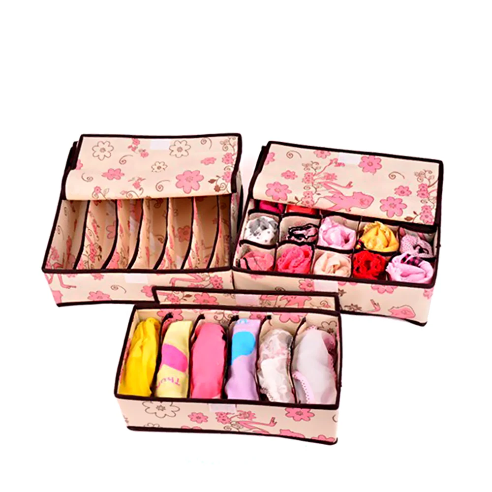 3PCS Covered Thickening Heightening Non-Woven Storage Box Drawer Organizers Clothing Wardrobe Storage