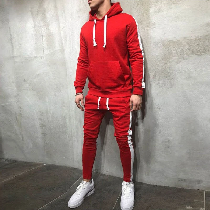 2018 conjuntos de hombre 2 piezas chándal para hombre capucha y pantalones tiras Sudadera con capucha ropa deportiva para hombre|Conjuntos para hombres| - AliExpress