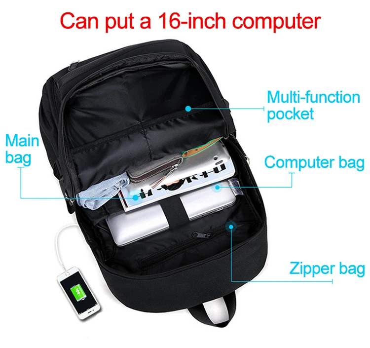 Школьный рюкзак, 3D светящийся анимационный USB зарядка, школьный рюкзак для мальчиков-подростков, Противоугонный Детский рюкзак, школьные сумки
