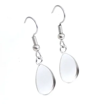 

10 pcs Water Drop Blank Glass Cabochon Stainless Steel Drop Earring Hooks Base Setting, Dangle Earring Setting