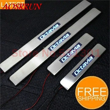 

LED Stainless Steel Door Sill Scuff Plate For SKODA Octavia a5 2007-2012 car accessories car-styling 3D sticker Car Interior