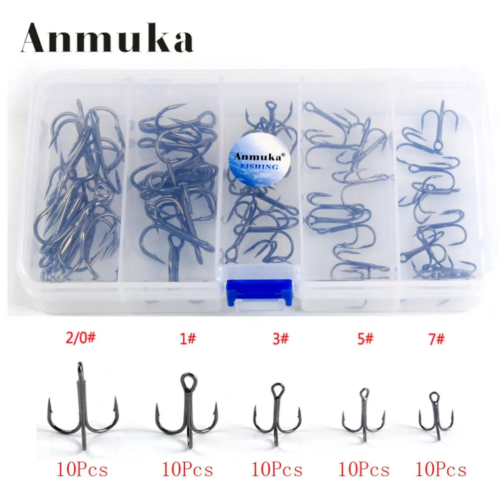 Anmuka Fishing Hook 50Pcs/Set 5 Sizes High Carbon Steel Silver Black