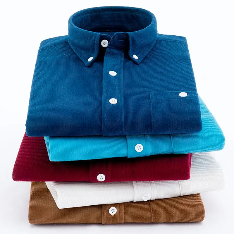 

Fashion Men Shirt High Quality Corduroy Long Sleeve Solid Comfort Soft Casual Brand Clothes Man Shirt Camisa Plus Size 4XL