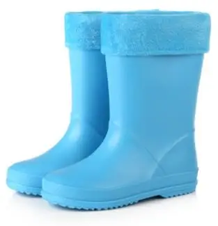 Съемная теплая детская непромокаемая обувь с внутренним желчным пузырем; Нескользящие Детские ботинки для мальчиков и девочек; детская водонепроницаемая обувь с героями мультфильмов - Цвет: thicken blue
