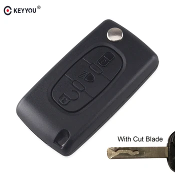 

KEYYOU Uncut/Cut Blade 3 Button Flip Folding Remote Fob Key Shell Case For Peugeot Partner 306 407 VA2 Blade CE0536 With Logo