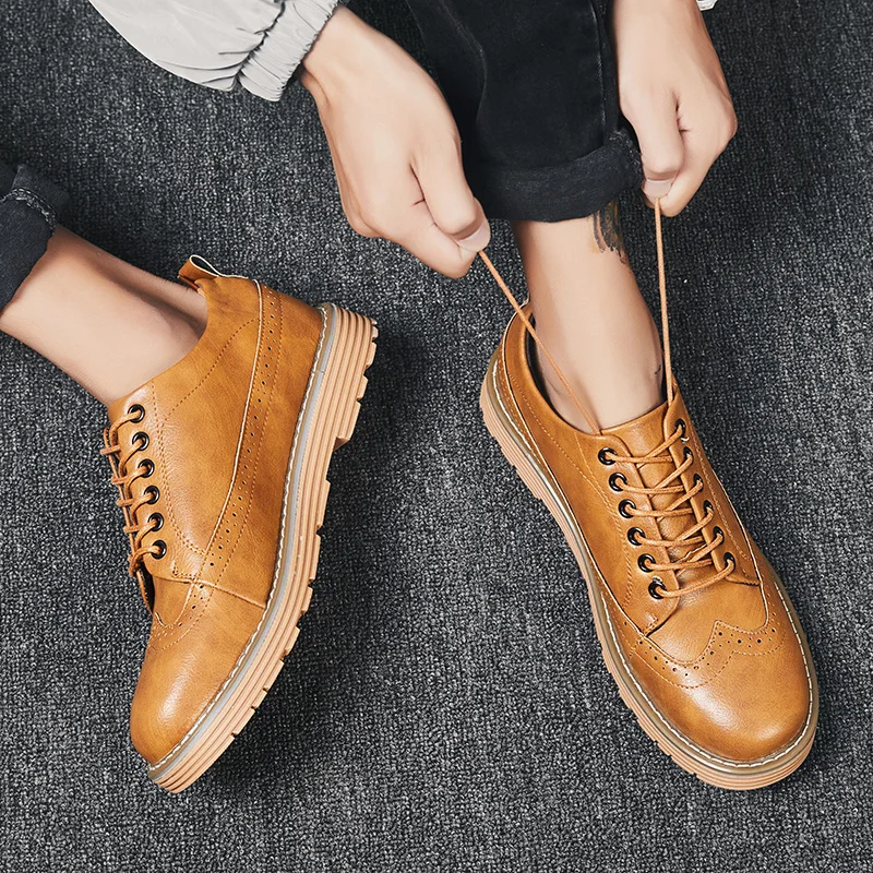 Up Masculino Macio De Do Aa52135 as amarelo Picture Não as Flats Sapatos Casuais deslizamento Homens Vintage Confortável Lace Até Brogue Rendas 2 Preto Couro Rodada 1 Toe YwIpqzZx