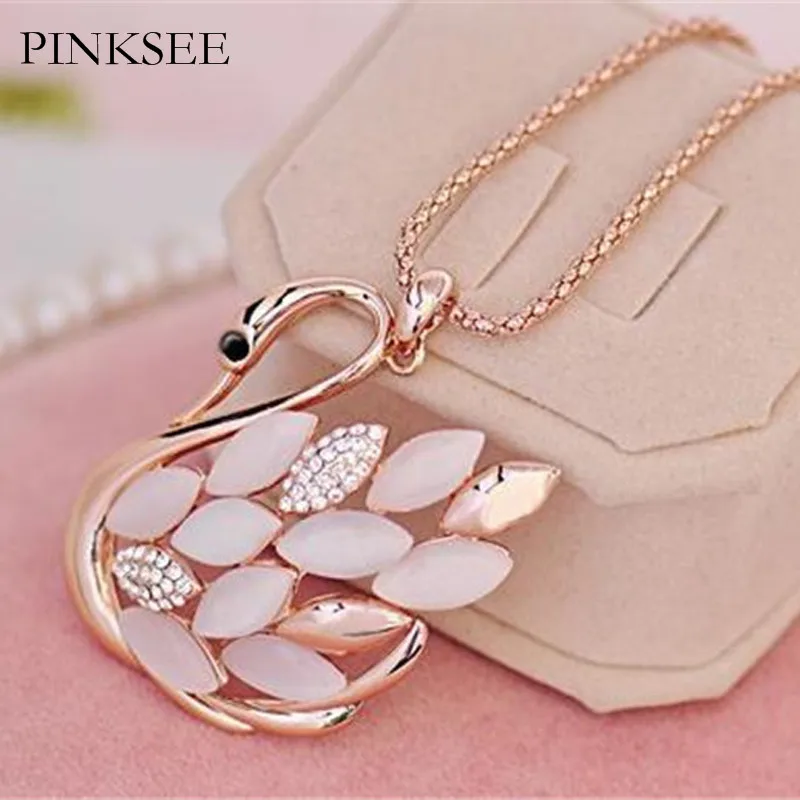 PINKSEE 1 шт. модная цепочка золотого цвета с кристаллами и лебедем ожерелье женский