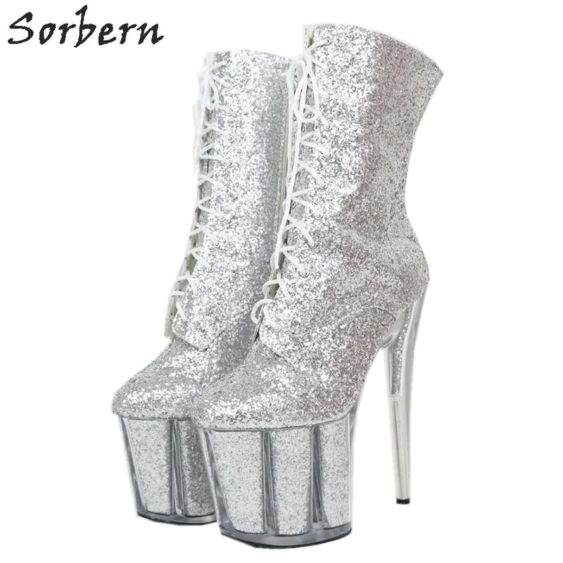 silver glitter ankle boots