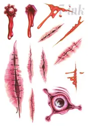 Водная переводная поддельная Татуировка Хэллоуин кровавый шрам глаза пуля отверстие водостойкая временная татуировка флеш-тату для детей