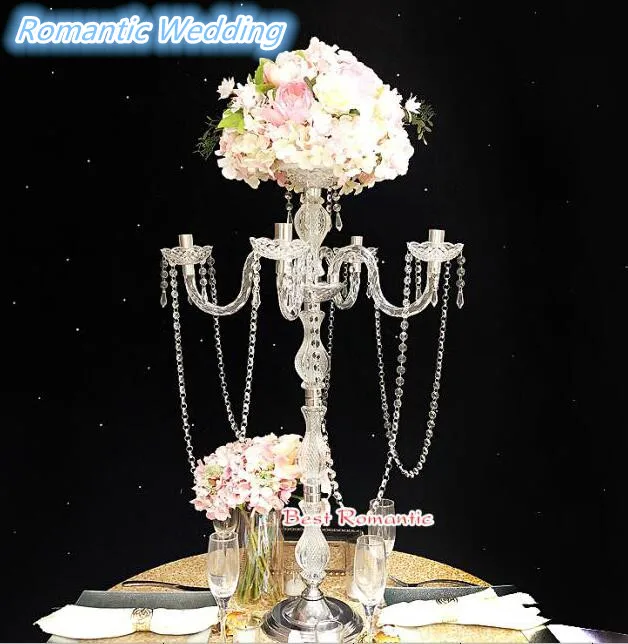 

10pcs 5 Arms Acrylic Candle Candlestick Holder Candelabrum Wedding centerpieces Table Decoration Candelabra Party Flower Stand