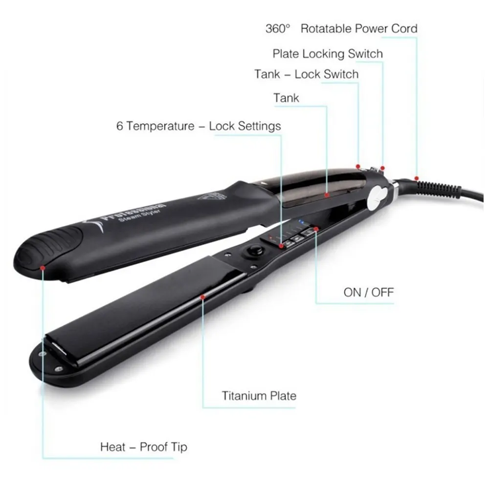 

Professional steam flat iron curling styling tools Ceramic Wet/Dry Steam Vapor Heater Salon hair straightener styler