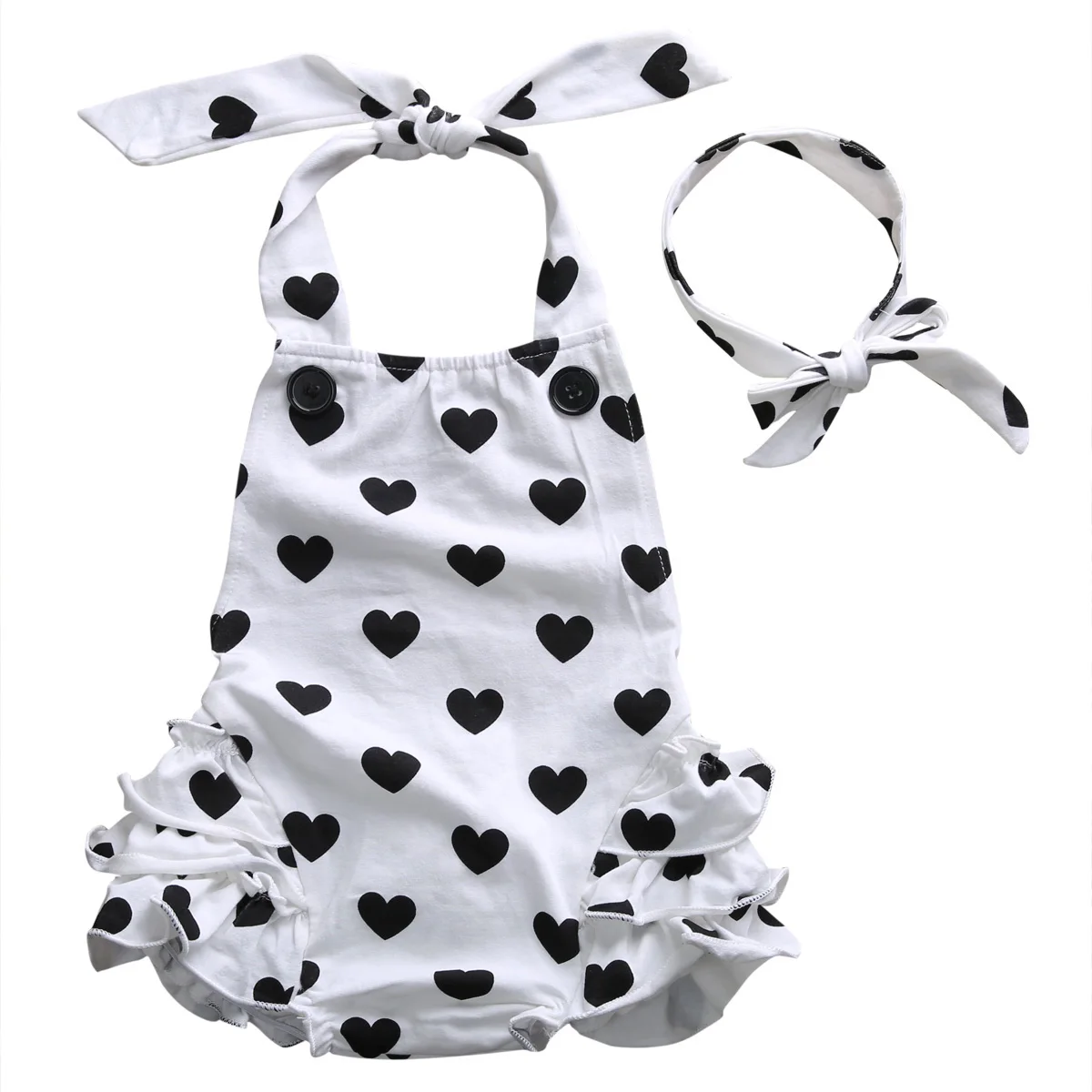 

2pcs Newborn Infant Girl Cotton Cartoon White Sleeveless Romper Jumpsuit Body Headband Outfit Set Clothes