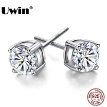 Uwin Высокое качество Настоящее серебро 925 пробы Серьги-гвоздики для женщин с AAA CZ цирконием изысканные ювелирные изделия 2 мм 3 мм 4 мм