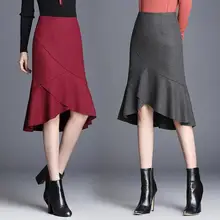 Осенне-зимняя модная Офисная Женская темно-красная верблюжья плиссированная тонкая юбка фасона "Русалка", осенние женские тонкие юбки 4xl