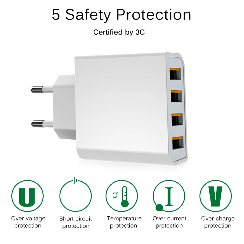 GUSGU العالمي USB شاحن 4 منافذ للموبايل الهاتف سريع السفر جدار شاحن 5 فولت ل فون سامسونج Xiaomi باد اللوحي GUSGU العالمي USB شاحن 4 منافذ للموبايل الهاتف سريع السفر جدار شاحن 5 فولت ل فون سامسونج Xiaomi باد اللوحي