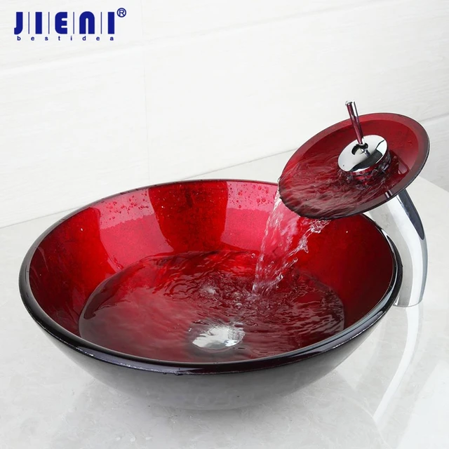 Modern Red Luxury Washbasin Tempered Gl Matching Waterfall Faucet Modern Red Luxury Washbasin Tempered Gl Matching Waterfall Faucet Countertop Vessel Sink Bowl Sets