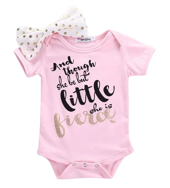 Newborn Toddler Baby Girls Pink bow knot Romper Letter Printed Short Sleeve Baby Rompers