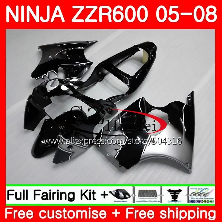 

Bodywork For KAWASAKI NINJA ZZR-600 ZX 600CC ZX600CC New gloss blk 14SH4 ZZR 600 05 06 07 08 ZZR600 2005 2006 2007 2008 Fairings