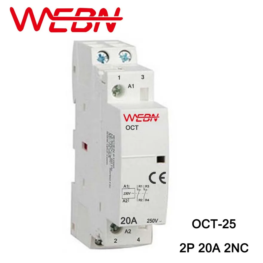 

OCT Series AC Household Contactor 230V 50/60Hz 2P 20A 2NC Two Normal Close Contact Din Rail Contactor