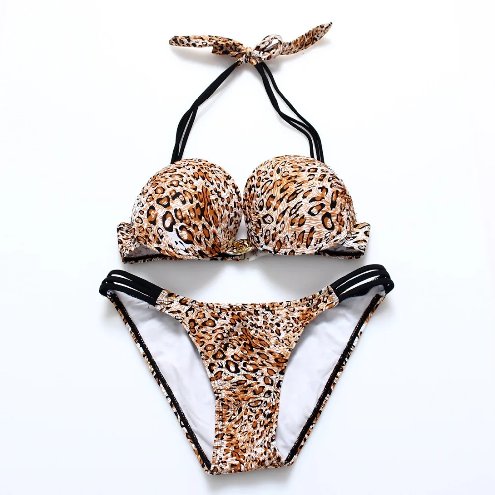 Бикини 2107 Multi-Цвет Сталь кольцо Собрать печати Купальник бикини Leopard Леди Горячая