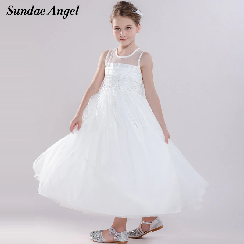 

Sundae Angel 3-12Y Girls Dresses For Party and Wedding Bowknot Graduation Girl Gown Dress Elegant Lace Petals Cute Toddler Dress