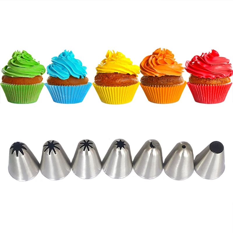 

Large 7pcs/set Cream Pastry Tips Stainless Steel DIY Cupcake Icing Piping Nozzles Cake Sugarcraft Decoration Baking Tools