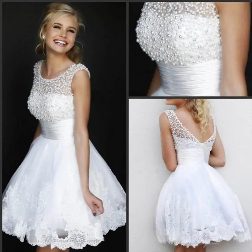 

Scoop A Line Short Wedding Dress 2019 Elegant Backless Beaded Lace Appliques Bridal Dresses Knee Length Beach Wedding Gowns