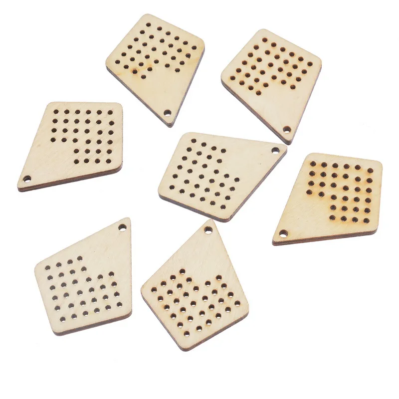 

DIY Crafts 10PCs Natural Round Multi-hole Wood Charm Pendants For Counted Cross Stitch Kit & DIY scrapbooking Crafts 53x40mm