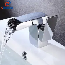 Bathroom Basin Sink Faucet Single Handle Waterfall Basin Faucet Cold And Hot Water Mixer Deck Mounted Bathroom Sink Faucet Crane solid brass bathroom sink faucet single handle waterfall spout basin mixer tap hot and cold water faucet deck mounted