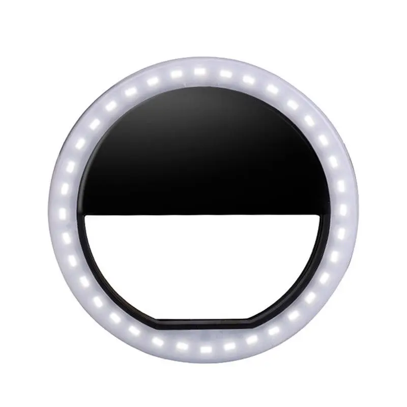 Селфи-кольцо для девочек, светодиодный фонарик для телефона, круглая вспышка, светодиодный S камера, лампа для селфи, Объективы для мобильных телефонов, Usb зарядка - Цвет: Черный