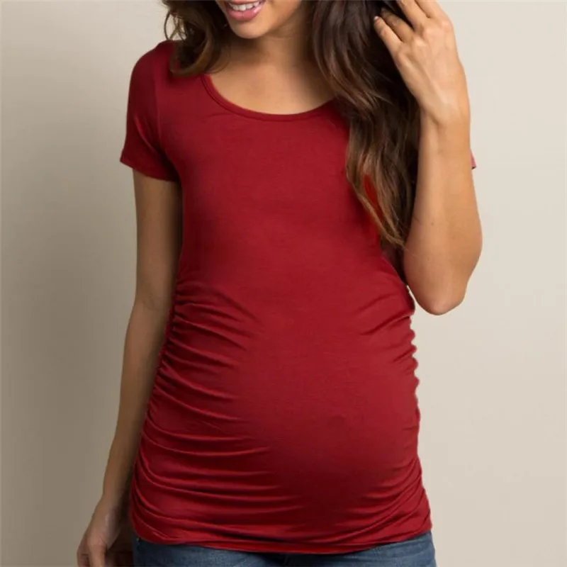 Материнское Грудное вскармливание Топы для беременных женщин для беременных классические боковые топы с рюшами Одежда для беременных Топ рубашка - Цвет: Красный