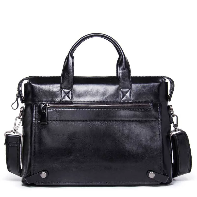 

Business men's genuine leather briefcase 2019 Fashion Men briefcase for 14" laptop bag Soild Black Cow Leather Men shoulder bag