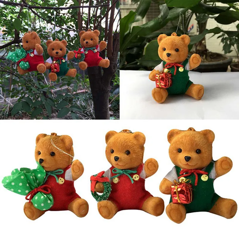 1pc Cute Plush Dolls Bear Christmas Tree Decorations New Year Hanging Ornament Santa Claus Bear Toys Gifts