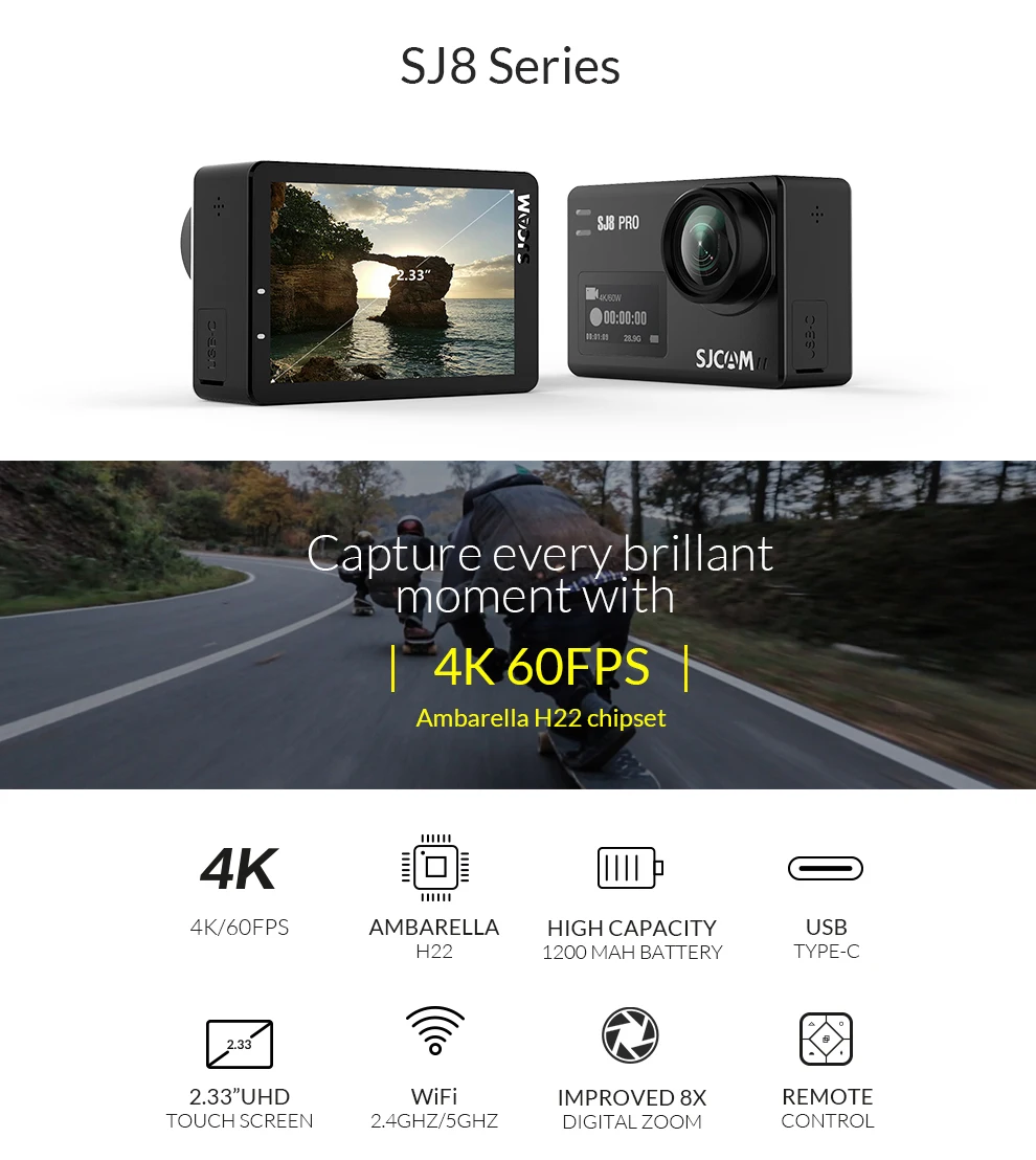 Action camera SJCAM SJ8 Pro ULTRA-HD 4K 60FPS WiFi Features
