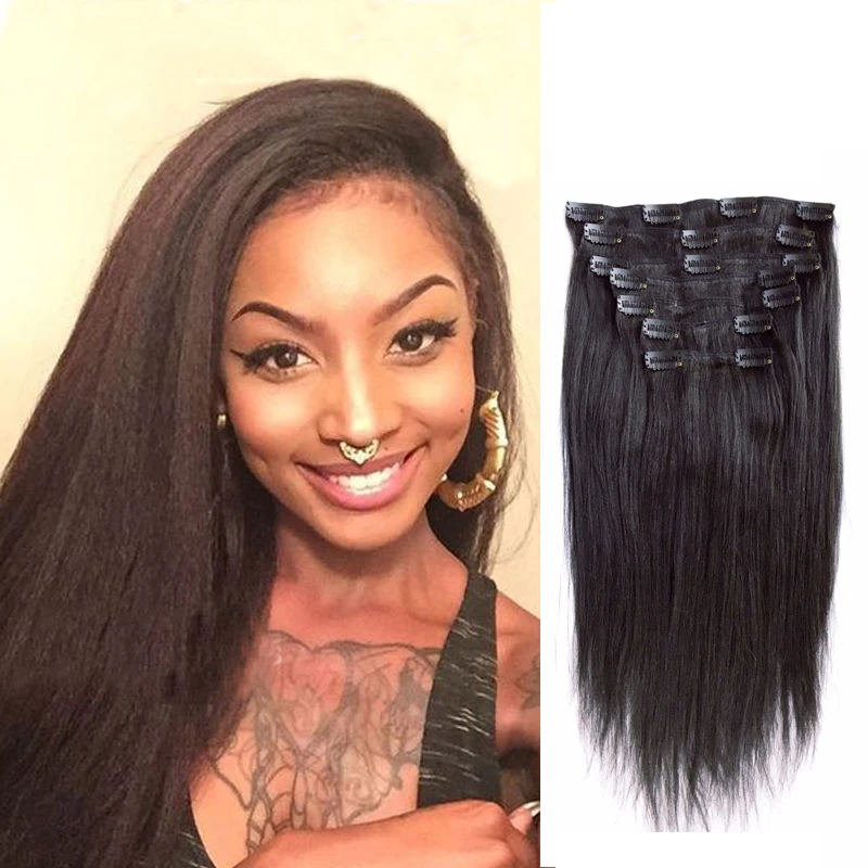 7A Yaki Straight Clip In Human Hair Extensions Brazilian Virgin Hair