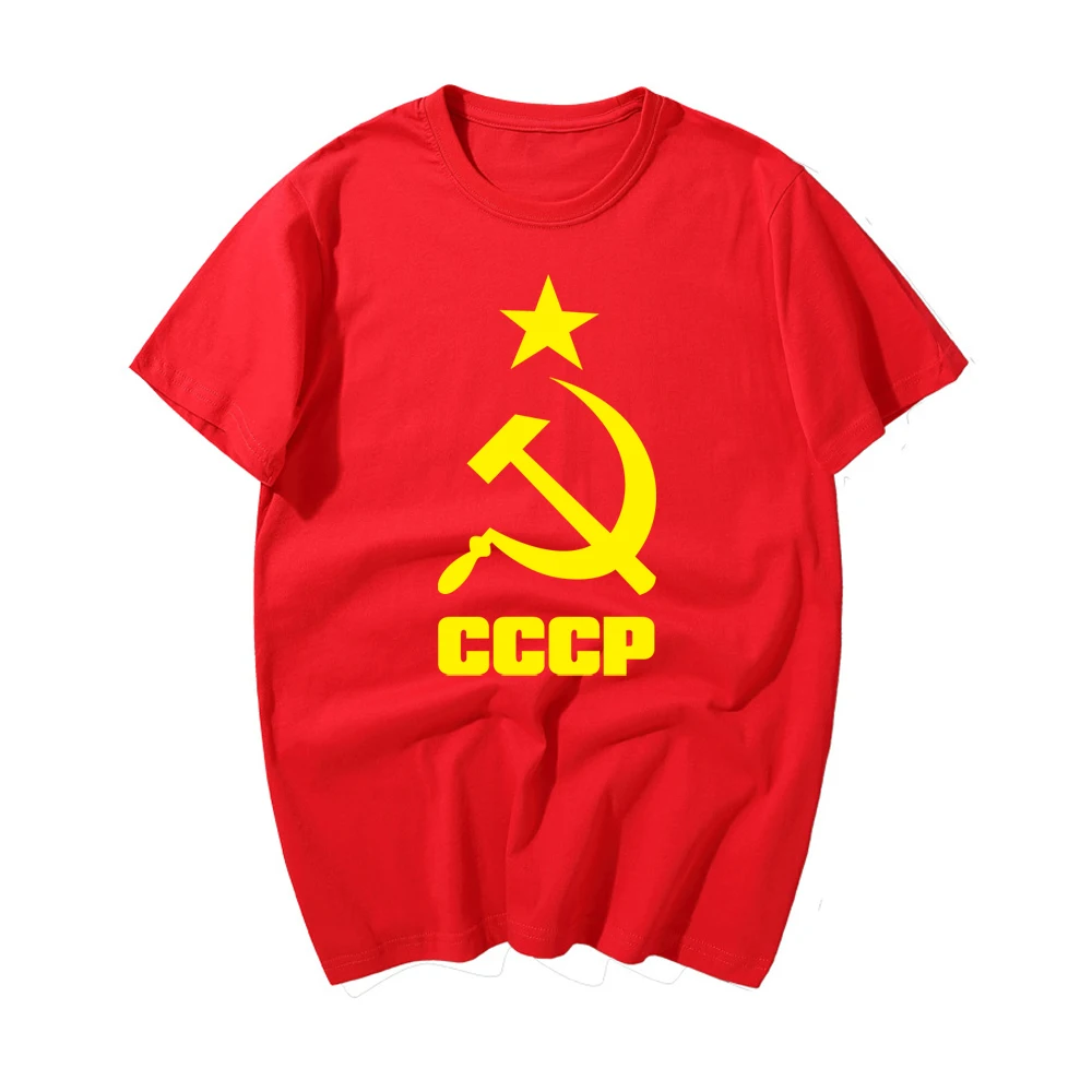 Новинка, CCCP, футболки, молот и серп, с рисунком СССР, мужские футболки, для России, повседневные, с коротким рукавом, футболки, летняя мужская одежда - Цвет: Red