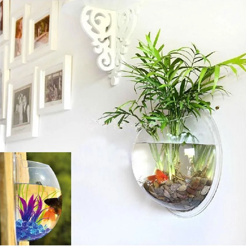 

New Hanging Flower Pot Glass Ball Vase Terrarium Wall Fish Tank Bowls Wall Sticker Plant Vase for Home Decor Accessories