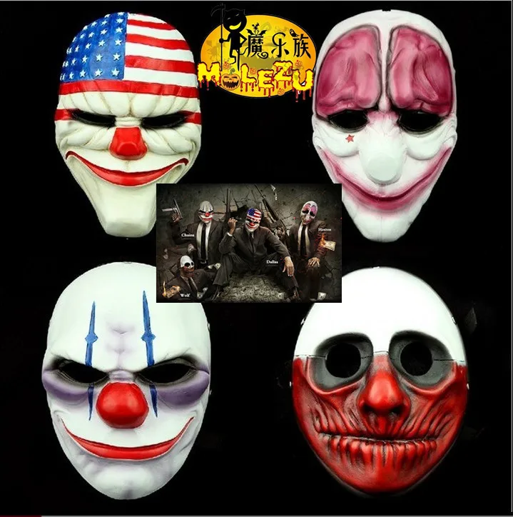 Scary Payday 2 маска из смолы The Heist Dallas Косплей Хэллоуин ужас Клоун маскарад для вечеринки карнавала костюм собрать нарядное платье