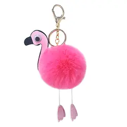 Новый Фламинго Форма искусственный мех мяч брелок сумка с подвесками Автомобильный ключ повесить декоративные аксессуары для одежды