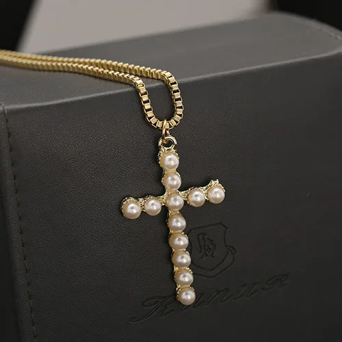 Fashion Gold-Color Imitation Pearl Cross Pendants ...