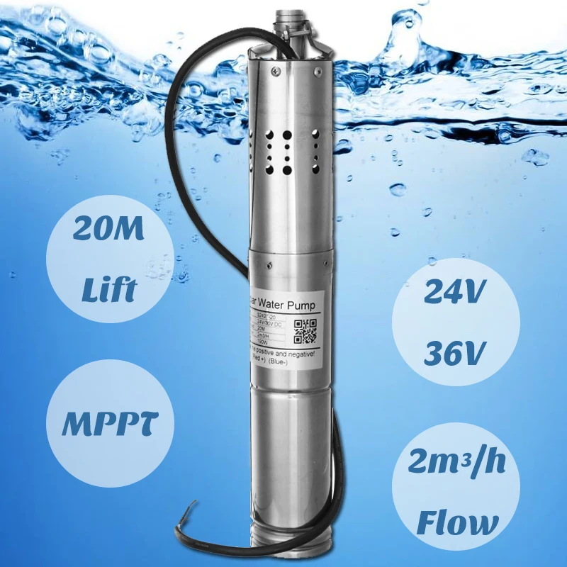 

High-Quality Flow Lift 20/30 meters DC 24/36V Submersible Solar Water Pump Brushless Deep Well Pump Built-in MPPT Controller